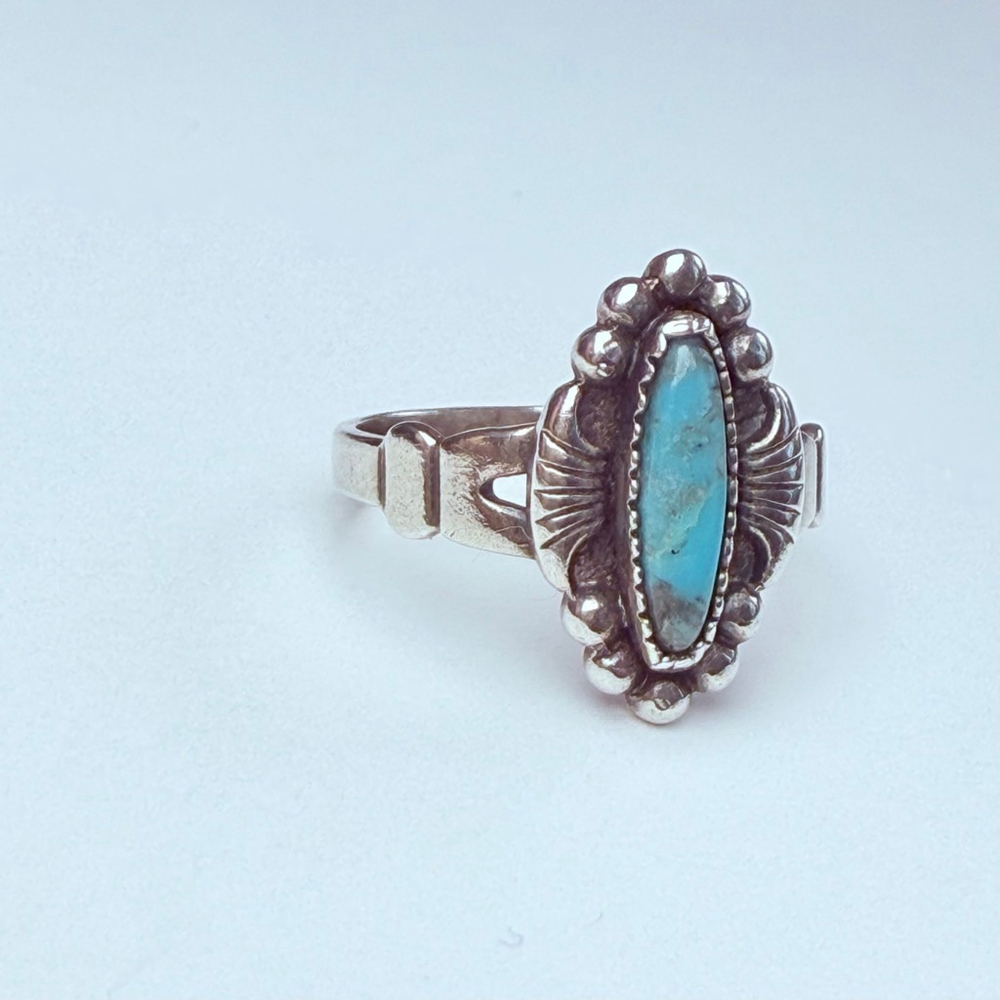 Southwest Native American Turquoise Bell Trading Post Sterling Silver VTG Ring - Picture 2 of 11